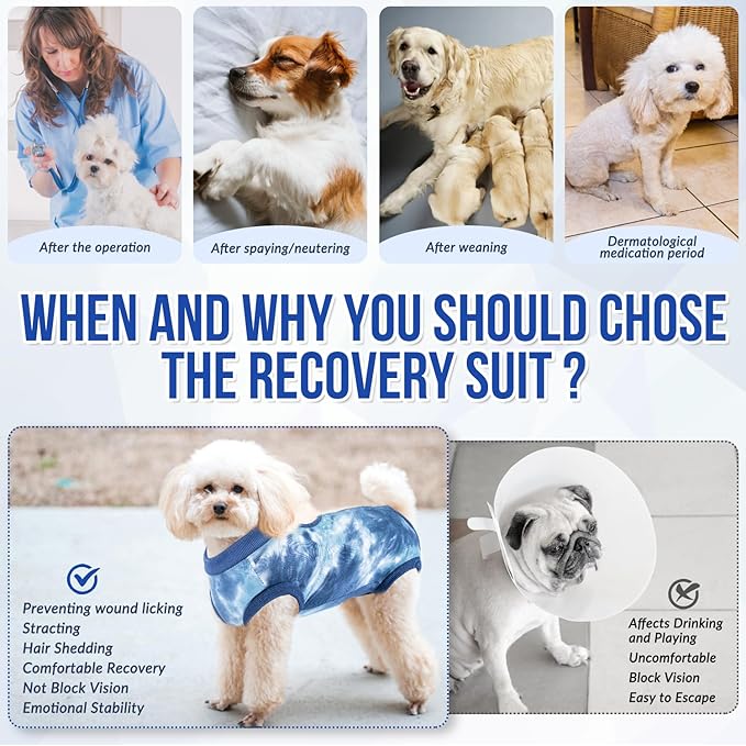 Lukovee Recovery Suit for Dogs, Onesie Surgery Recovery Suit for Female Male Dogs, Abdominal Wounds Cone E-Collar Alternative Prevent Licking Spay Recovery Suit (TBL,L)