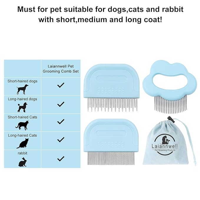 Pet Grooming Supplies, Massaging Comb for Removing Matted Fur and Knots/Tangles, Perfect for Long and Short Hair Pets (3 Packs)