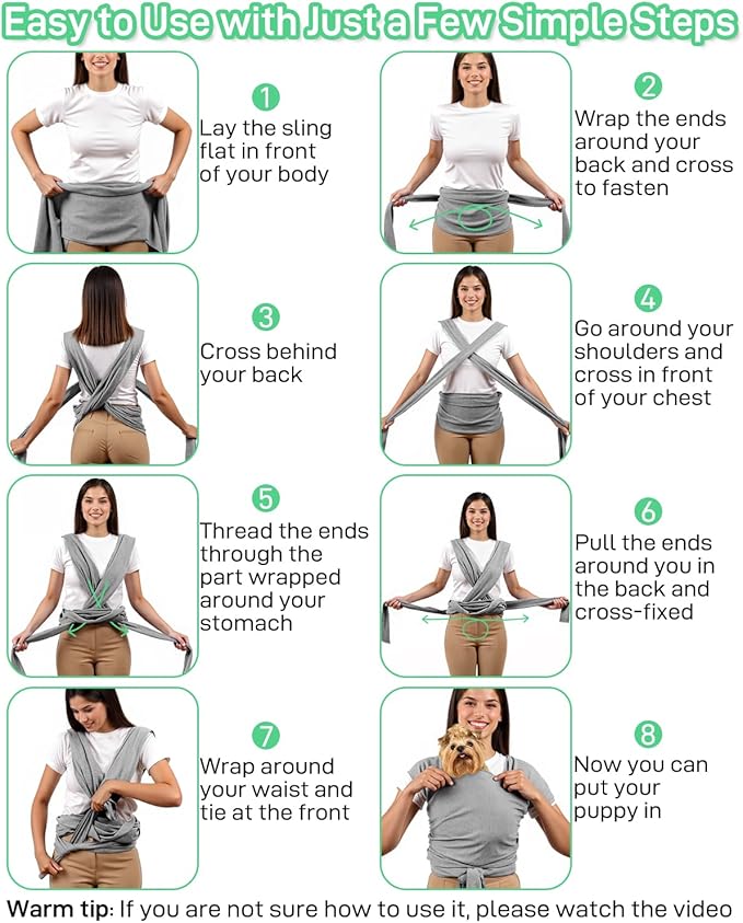 Dog Sling Swaddle Carrier for Small Dog, Cat Front Carriers for Small Pet up to 20lbs, Puppy Pouch with Adjustable Straps, Hands Free Pet Sling, Anti Anxiety Puppy Sling (Light Grey)