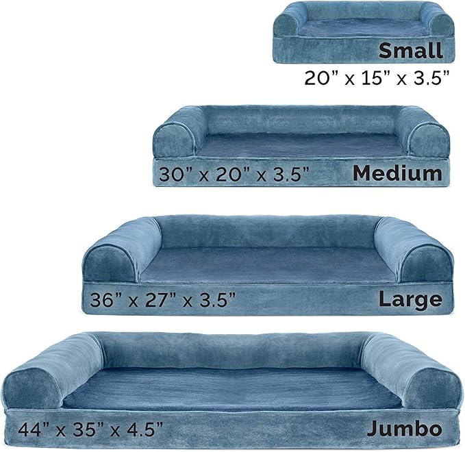 Furhaven Orthopedic Dog Bed for Large Dogs w/ Removable Bolsters & Washable Cover, For Dogs Up to 95 lbs - Faux Fur & Velvet Sofa - Harbor Blue, Jumbo/XL