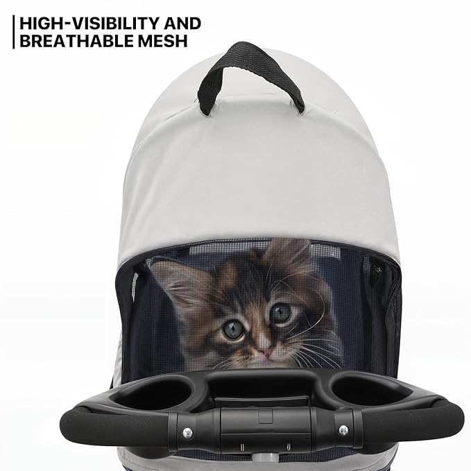 MoNiBloom 3 in 1 Foldable Pet Stroller for Small & Medium Dogs, Detachable Carrier, Car Seat, Push Button Entry, 4-Wheel Jogger for Pets up to 33 lbs, Navy Blue