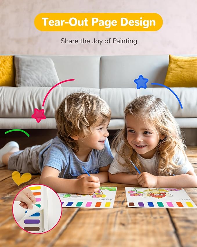 TECJOE Paint with Water Coloring Books for Toddlers, Princess Series Watercolor Set with 3 Brushes, Mess Free Painting Activity for Kids Ages 4 5 6 7 8, Arts & Crafts Toy