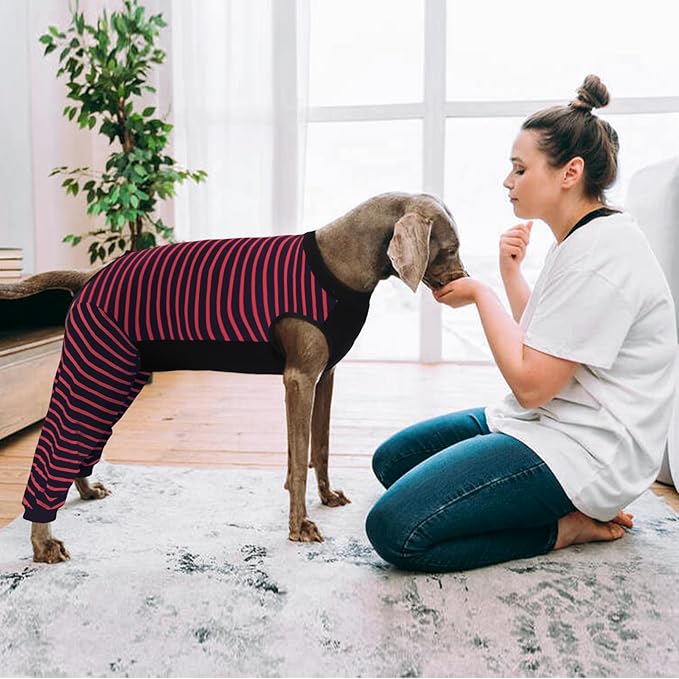 Kuoser Dog Recovery Suit, Anti Licking Dogs Rear Leg Sleeve, Abdominal Dog Surgical Suit with Pants Cover Protect Wounds, Dogs Elbow Protector Soft Pet Surgery Onesie Cone Alternative, Red 4XL