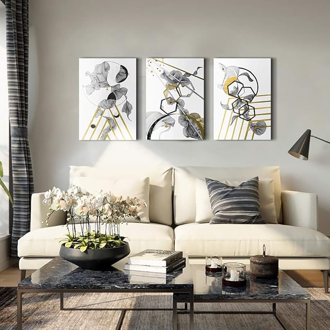 modern Abstract painting Canvas Wall Art for Living Room Wall Artworks Bedroom Decoration, 3 piece Framed office kitchen bathroom Wall decor inspirational Black and white abstract posters Home Decor
