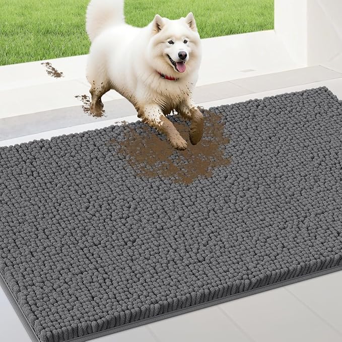 IM HOME Extra Large 60" x 36" Grey Dog Door Mats for Muddy Paws, Chenille Absorbent Dog Mat, Non Slip Heavy Mud Mat for Dogs, Soft Pet Bed Mat for Entryway, Mud Paws, Inside Floor