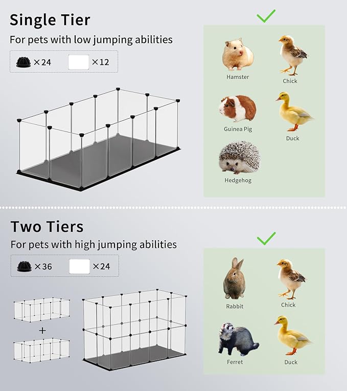 Small Animal Playpen, Guinea Pig Cages with Waterproof Mat, 24 Panels Pet Playpen for Hamsters, Hedgehog, Bunny, Ferret, Indoor Outdoor Plastic Fence, 48.5 x 24.8 x 32.3 inches