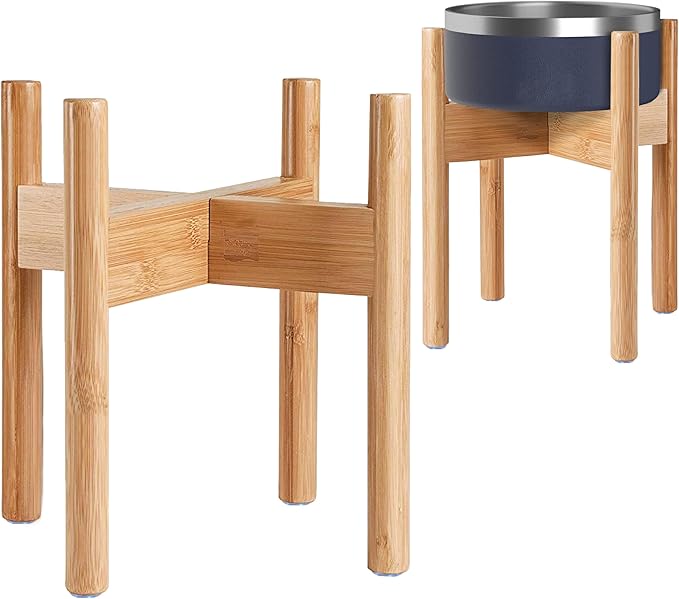 Dog Bowl Stand for Large Dogs - Raises Feeders and Bowls to 12-inch High, Expandable Sideways, Compatible to Various Sizes of Slow Feeders, Water Dishes and Fountains - Bamboo