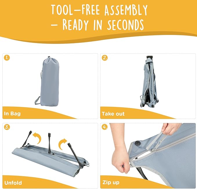 Daisy Cot, XL Foldable Elevated Dog Bed, Portable Raised Outdoor Folding Dog Cots, Cooling, Chew Proof, Waterproof, Heavy Duty Up to 160 lbs for Camping/Home, Grey, 49"x 33"x7"