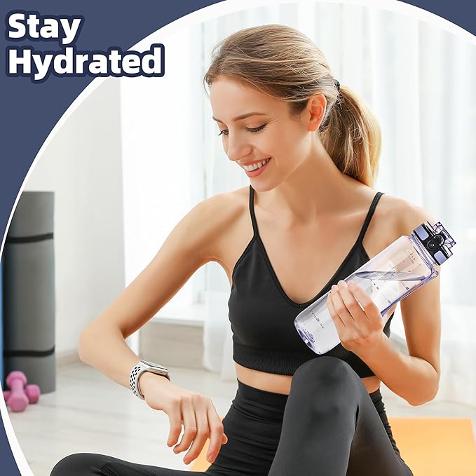 OLDLEY 32 oz Water Bottle, Motivational Water Bottle with Time Marker, Sports Water Bottle With Strap, Leakproof & BPA Free Large Water Bottles for School,Gym,Outdoor, Tritan, Transparent-Purple