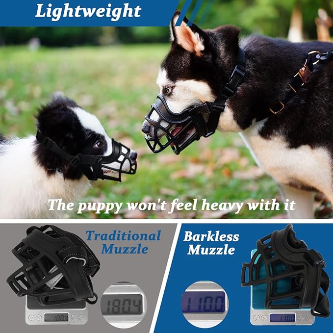 BARKLESS Dog Muzzle, Basket Muzzle Anti Biting Chewing, Sturdy Lightweight Cage Mouth Cover for Small Medium Large Sized Dogs, Allows Panting Drinking, Suitable for Grooming Trimming Training