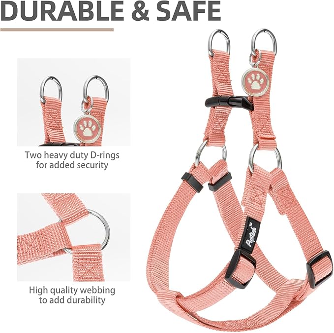 PUPTECK No Pull Dog Harness Soft Adjustable Basic Nylon Step in Puppy Vest Outdoor Walking with ID Tag Medium LightCoral