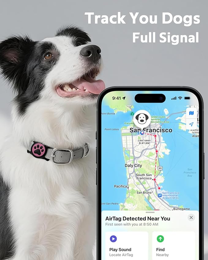 IP68 Waterpoof Dog Air tag Holder, Stretchy Silicone Full Body Covered Apple Air Tag Holder for Dog Cat Collar Fit All Width Collar (Black & Rose, 1 Pack)