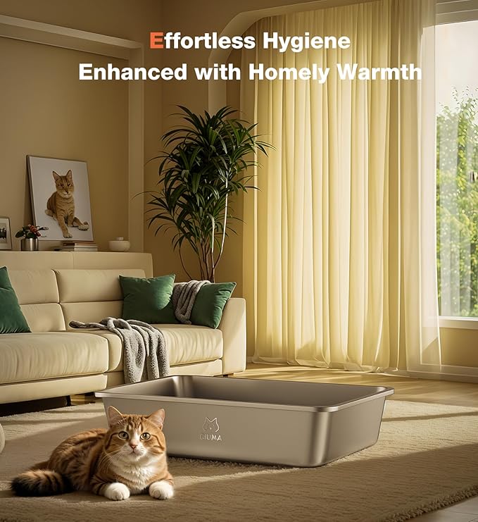 Stainless Steel Litter Box, Metal Cat Litter Box with High Sided for Big and Small Cats, Kitty Litter Boxes, Non-Stick, Easy to Clean, Odor-Free, Small Cats Toilet