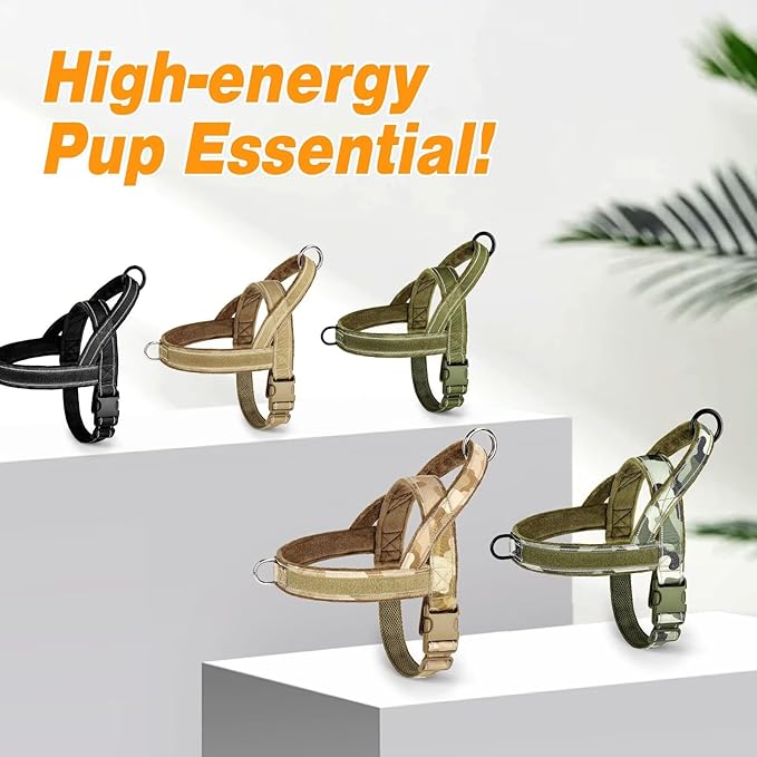 Forestpaw No Pull Dog Harness - Soft Flannel Padded Tactical Dog Vest Harness with Quick Release Buckle, Adjustable Reflective Pet Harness for Large Dogs Walking Training,Green Camouflage L