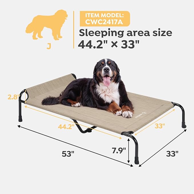 Veehoo XXXL Original Elevated Dog Bed - Outdoor Raised Dog Cots Beds for Large Dogs, One-Sided Extra Large Raised Cooling Pet Bed Off Ground, Non-Slip & Breathable, Beige 53" L x 33" W x 7.9" Th
