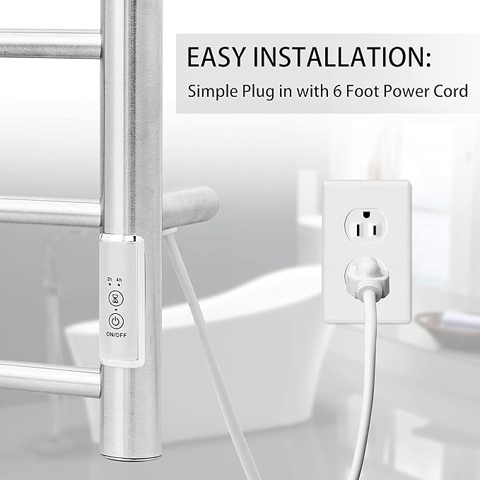 KEG Towel Warmer Wall Mounted with Built-in Timer 4 Bars Electric Stainless Steel Heated Towel Racks for Bathroom, Hot Plug-in Bath Towel Heater Brushed Nickel