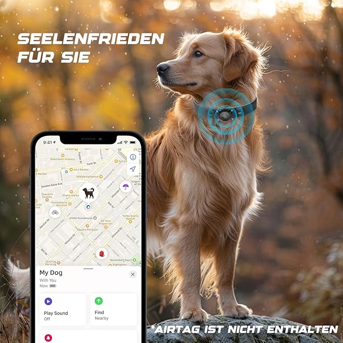AirTag Dog Collar - Leather Dog Collar with Air Tag Holder | IPX8 Waterproof, Reflective, High - End, Adjustable Soft Padded | Dog GPS Tracker Collars Fit for Medium Large Dogs (Black, L)