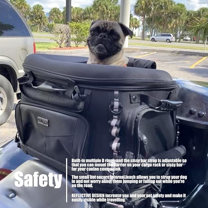 Motorcycle Dog Carrier, Portable Pet Carrier Pet Travel Bag Cat Carrier Bag for Harley Street Glide Road King Touring Trike Can Am with Luggage Rack Passenger Seat Load Capacity 20lb (Black)