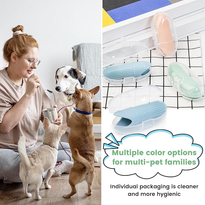 4 Pack Dog Toothbrush, 360° Cleaning Finger Brush for Dogs Teeth, Food Grade Silicone Pet Brush Fits Most Fingers, Puppy Toothbrush for Dogs & Cats Dental Care