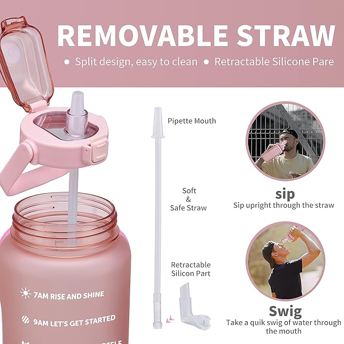 64oz,100oz,128oz Large Motivational Water Bottle with Time Marker, Leakproof & BPA Free Half Gallon Big Water Bottle with Straw Handle Tritan Frosted Water Jug for Gym,Fitness,Outdoor Sports