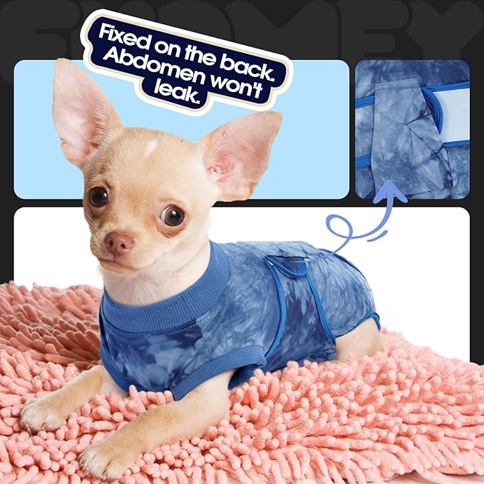 FUAMEY Recovery Suit for Dogs After Surgery,Soft Breathable Dog Bodysuit E-Collar & Cone Alternative Surgical Suit,Male Female Dog Neuter Spay Suits Anti Licking Wounds Onesie Blue Tie Dye L