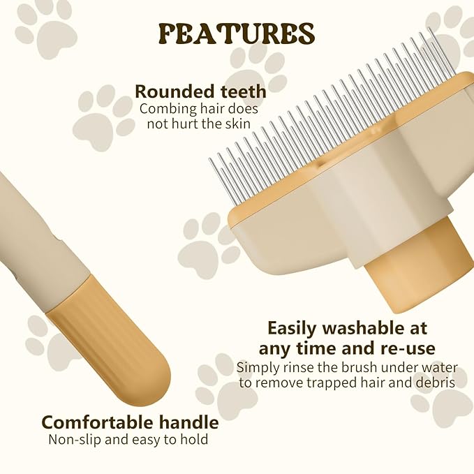 Pet Hair Removal Comb Flea Comb, 2025 New Cat Grooming Brush with Release Button, De-Shedding Cat Brush for Short and Long Hair Cats (Yellow)