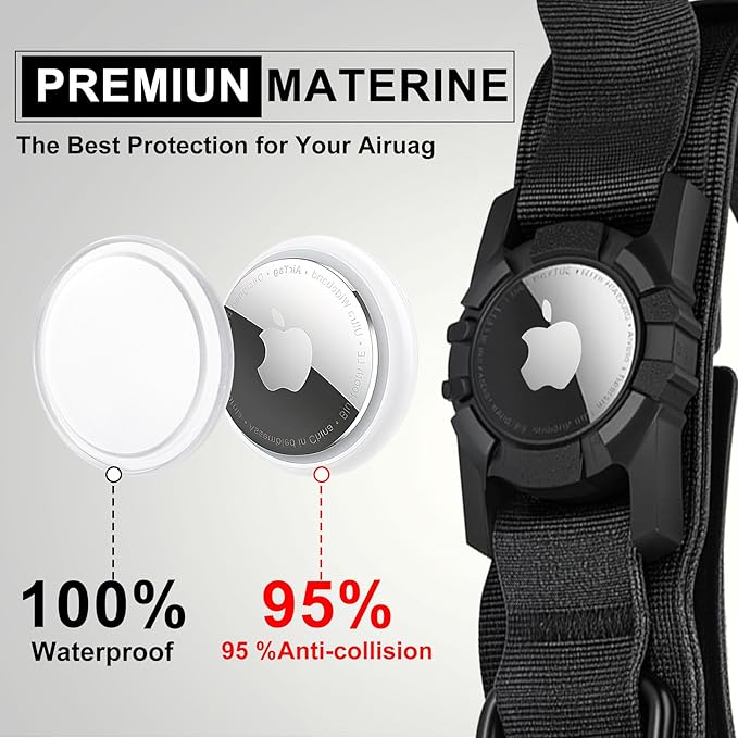 Tactical AirTag Dog Collar Leash Set - Heavy Duty, Adjustable GPS Collar Compatible with Apple AirTag, with Holder & Control Handle for Medium/Large Dogs [Black, XL]