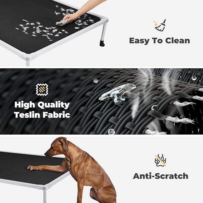 Veehoo Chewproof Elevated Dog Bed - Cooling Raised Pet Cot, Breathable Mesh, Washable & Non-Slip for Medium Dogs, Indoor/Outdoor, Black Mat and Silver Metal Frame, 32x25inches (Model CWC2203B03)