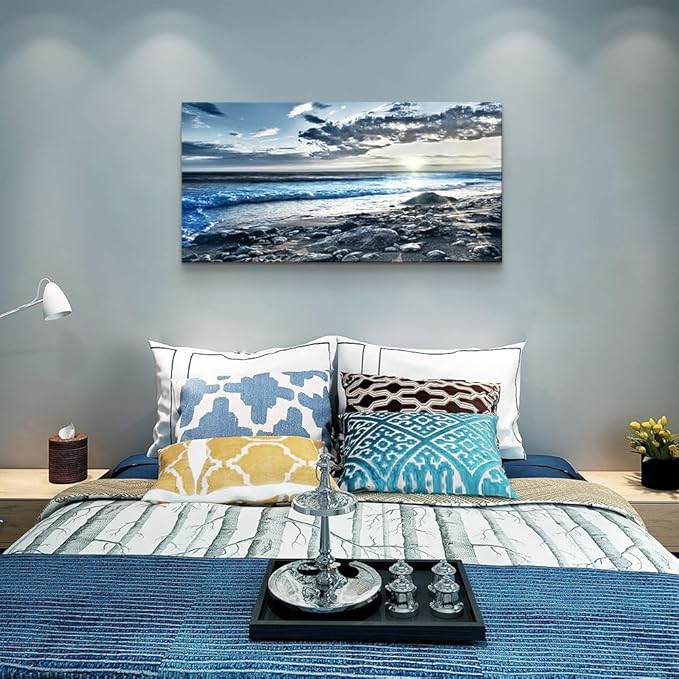 Wall Art For Living Room Wall Decor For Bedroom Large Size Poster Blue Beach Sun Ocean Landscape Paintings Prints Artwork Bathroom Decorations Seascape Canvas Prints Hang Pictures Office Home Decor