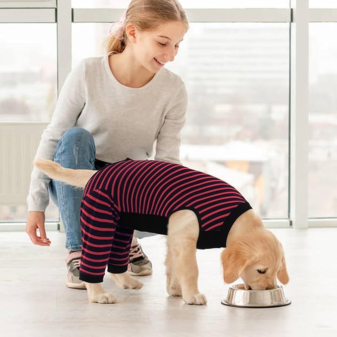 Kuoser Dog Recovery Suit for Back Legs,Soft Dog Surgery Suit with Sleeves to Stop Licking,Dogs Recovery Sleeve Elbow Protector Pet Surgical Onesie for Abdominal Wounds Dogs Cone Alternative,Red M