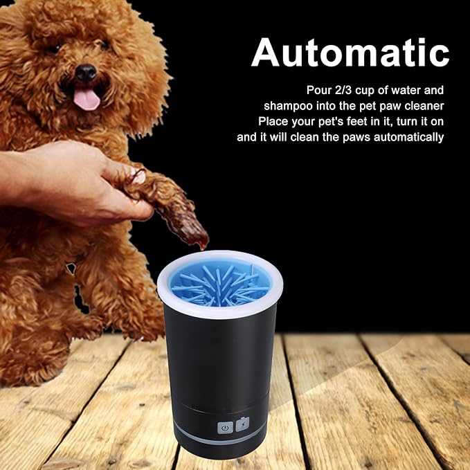 Automatic Dog Cleaner, Soft Electric Washer USB Rechargeable Portable Cleaner Cup, Dog Foot Cleaning Machine for Small to Medium Dogs Cats (Black White)