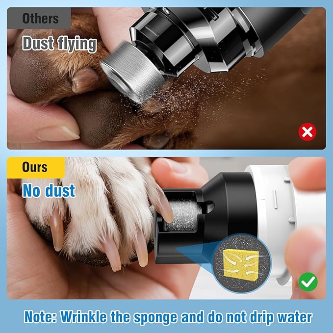 Dog Nail Grinder, 7-Speed Quiet Electric Dog Nail Trimmers, Dog Nail Clippers with Sponge Dust Collection & File for Small Medium Large Dogs, Rechargeable Pet Paw Grooming Supplies Kit