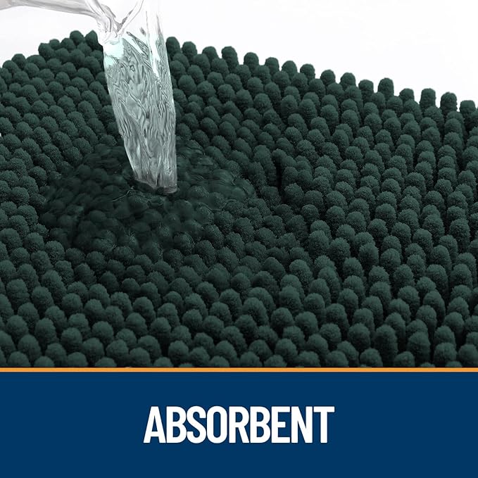 OLANLY Dog Door Mat for Muddy Paws 30x17, Absorbs Moisture and Dirt, Absorbent Non-Slip Washable Doormat, Quick Dry Chenille Mud Mat, Entry Indoor Entryway Carpet for Inside Floor, Blackish Green