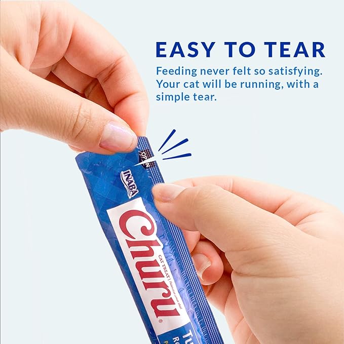 INABA Churu Cat Treats, Lickable, Squeezable Creamy Purée with Vitamin E, 0.5 Ounces per Tube, 100 Tubes Total, Tuna Variety