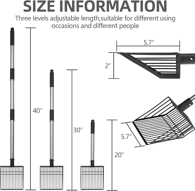 PUPTECK Fast Sifting Cat Litter Scoop - Long Handle Chicken Poop Scooper with Deep Shovel, Heavy Duty & Non-Stick Kitty Metal Litter Sifter, Chicken Coop Accessories