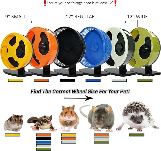 Silent Runner 12" Wide + Cage Attachment - Silent, Fast, Durable Exercise Wheel - Sugar Gliders, Degus, Rats, Hedgehogs, Prairie Dogs & Small Pets