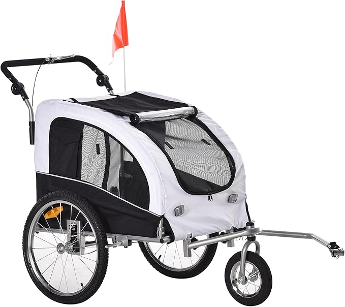 Aosom Dog Bike Trailer 2-in-1 Pet Stroller with Canopy and Storage Pockets