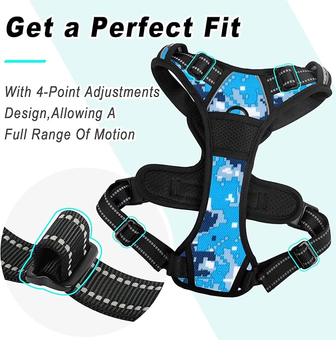 BARKBAY No Pull Dog Harness Large Step in Reflective Dog Harness with Front Clip and Easy Control Handle for Walking Training Running(Blue camo,S)