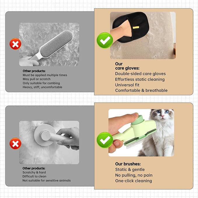 Flea Comb and Pet Hair Removal Glove for Cats & Dogs Brush for Shedding Pet Hair Removal Comb with Long & Short Stainless Steel Teeth for Deshedding & Clothing/Couch/Furniture/Carpet/Car Seat