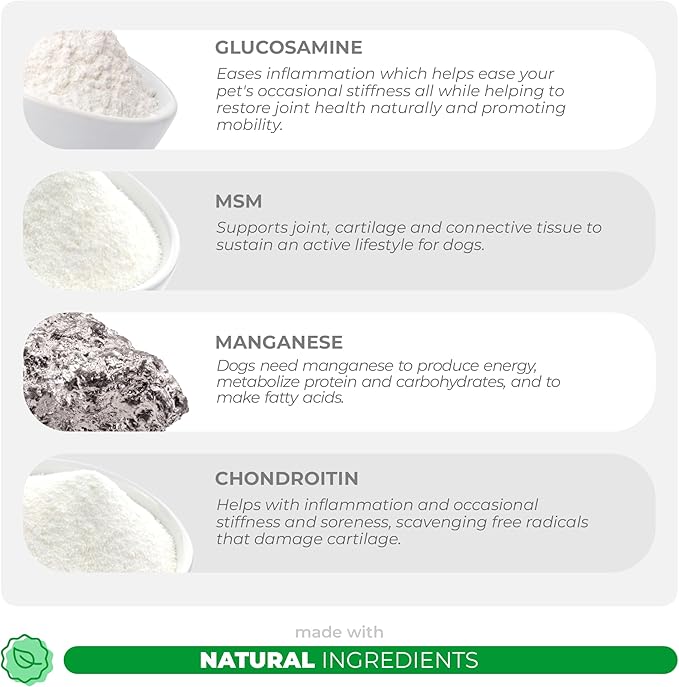 Joint Supplement for Dogs - 120 Chewable Tablets - with Glucosamine, Chondroitin, MSM and Manganese for Hip, Tissue, and Mobility Support, Dog Joint Pain Relief