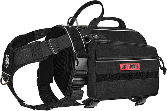 Onetigris Dyno Outdoor Dog Harness With Pockets, Front Range Pack, Backpack With Handles, Saddle Bag Hiking Vest, Tactical Service Canine EDC Pack Set