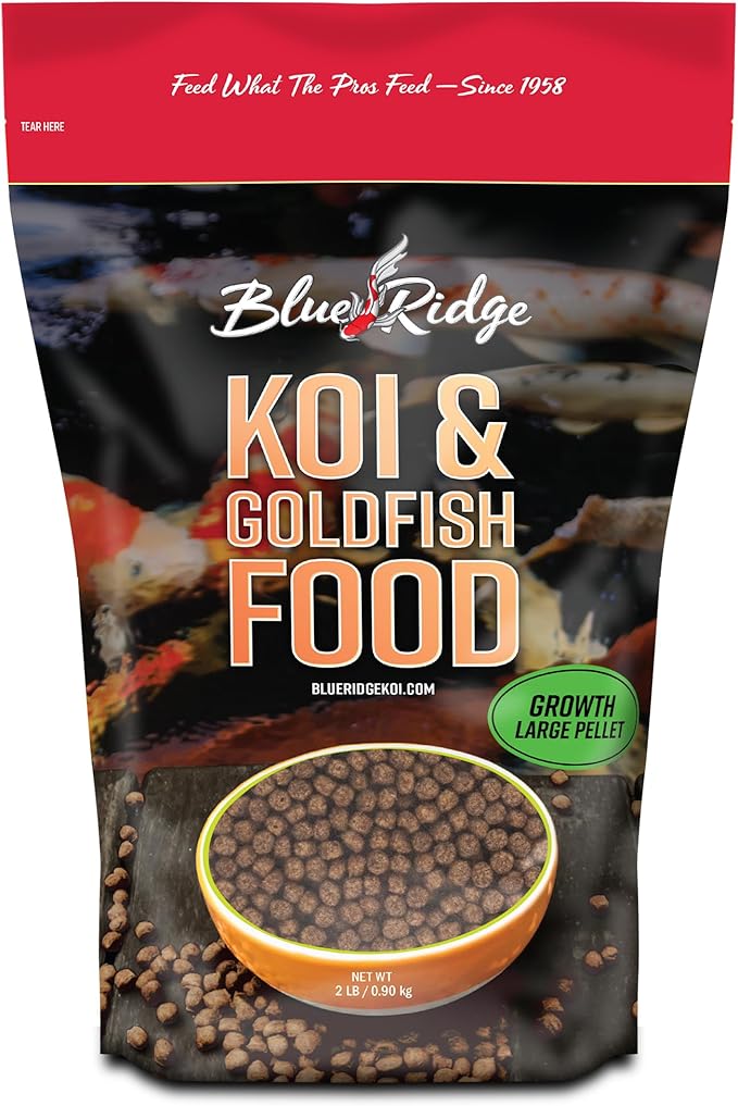 Blue Ridge Koi Fish Food 2lb - Koi Food Large 3/16" Growth Formula, Goldfish Food, Premium Fish Food for Ponds, Ponds Fish Food, Floating Pond Pellets