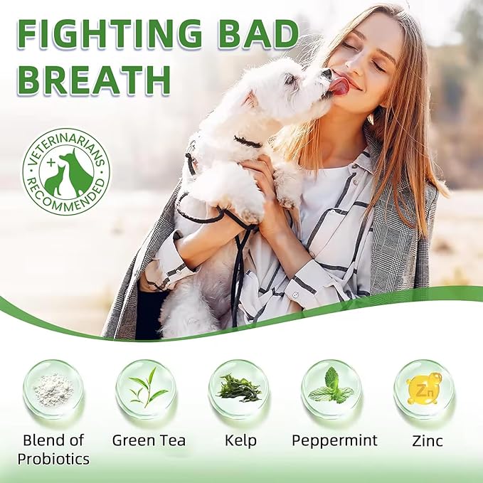 No-Brush Dog Teeth Cleaning Powder Eliminates Plaque in 30 Seconds, Dental Powder Cats Breath Freshener, Teeth Care Plaque Off Pet Tooth, Bad Breath Remedy Tartar Remover for Dogs with Enzymes