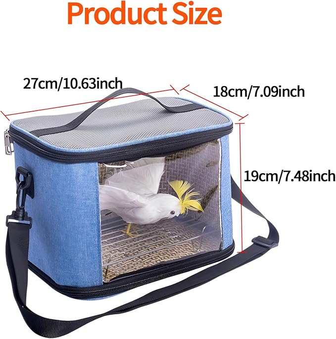 Bird Travel Carrierm, Small Bird Travel Backpack Carrier Cage with Tray and Breathable Clear Window, for Parakeet Cockatiel Budgies, for Camping Hiking (Large-White)