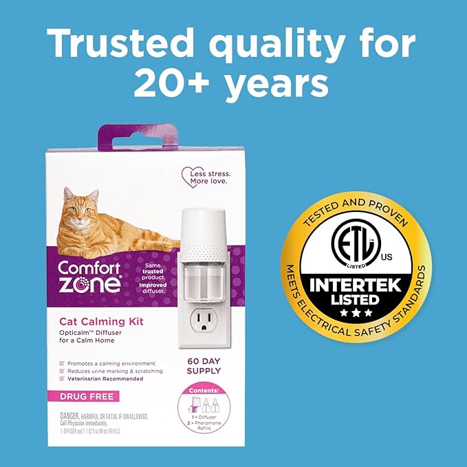 Comfort Zone 60 Day Starter Kit; 1 Multicat Diffuser & 2 Refills; Cat Calming Pheromone; Reduce Stress, Aggression, Fighting, Urine Marking, Scratching