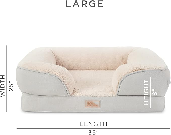 TOWN & COUNTRY EVERYDAY CuddleTown Comfy Solid Bolster Sofa Pet Bed, Supportive & Calming Egg Crate Foam, Non-Slip Bottom, Machine Washable Cover, Grey, Large 35"x25"x8"