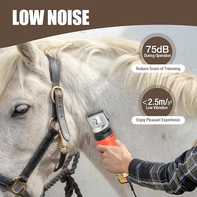 Horse Clippers, 350W Professional Heavy Duty Horse Grooming Kit, Electric Shearing Machine with 6 Speed Low Noise for Horse Pony Cattle and Large Livestock Grooming