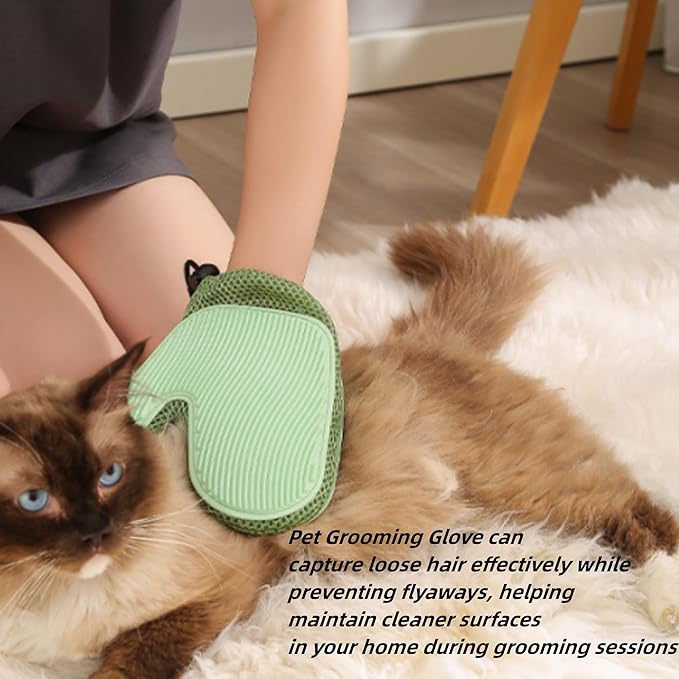 Pet Hair Remover Glove, All-in-One Grooming Mist Glove for Pets, Upgrade Efficient Pet Hair Remover Electrostatic Gloves Grooming Spray Comb, Gentle Deshedding Efficient for Dogs & Cats (Green)