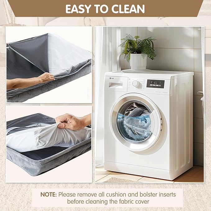 Dog Beds for Large Sized Dogs,Washable Orthopedic Memory Foam Dog Couch Sofa Bed with Bolster,Removable Cover,42x30Inch,Brown