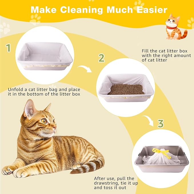 Litter Box Liners 40 Count, 37" x 18" Jumbo 3MIL Thicken Cat Litter Bags Tear Resistant Disposable Cat Litter Liners for XL Stainless Steel Litter Box and Other Suitable Size Litter Box